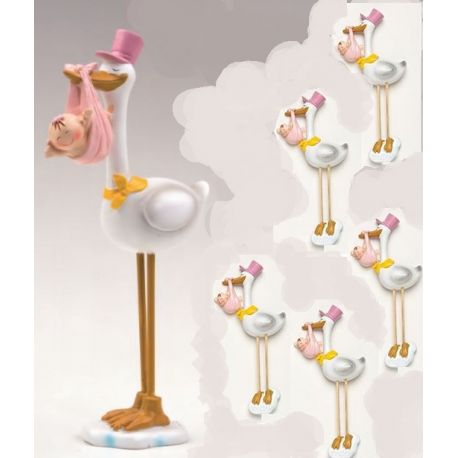 Pack 12 imanes cigueña rosa y figura de tarta a juego en nube 