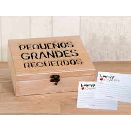  Pack Boda con cofre madera y 25 tarjetas para mensajes a los novi@s 