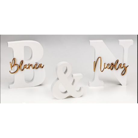Set Iniciales Madera lacada Blanca con Nombres en Madera Personalizados - Regalo Ideal para Bodas