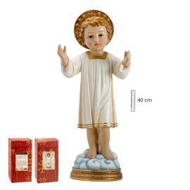  Figura Niño Jesús con traje en crema y oro  40cm - Resina alta calidad  pintada a mano
